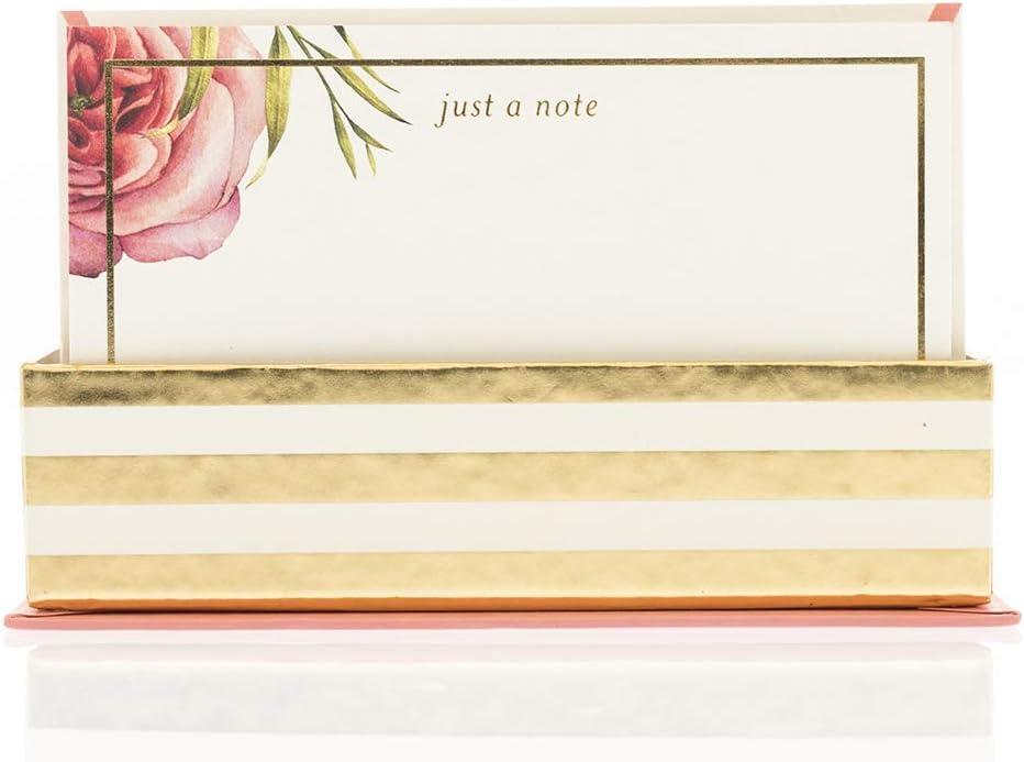 Graphique Coral Floral Flat Notes with Cursive "Just a Note" Message  Note Card Stationery Set Embellished with Gold Foil, 50 Note Cards and Matching Envelopes for Thank You Notes, 5.625" x 3.5"