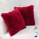 NordECO HOME Luxury Soft Faux Fur Fleece Cushion Cover Pillowcase Decorative Throw Pillows Covers, No Pillow Insert, 16" x 16" Inch, Wine Red, 2 Pack