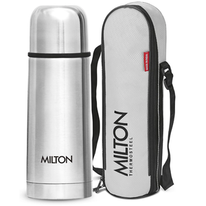 Milton Thermosteel Flip Lid Flask 350, Double Walled Vacuum Insulated Thermos 350 ml | 12 oz | 24 Hours Hot and Cold Water Bottle with Cover, 18/8 Stainless Steel, BPA Free, LeakProof | Silver