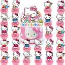 25 Pcs Birthday Party Supplies, Happy Birthday Cake Topper, Cute Anime Cupcake Toppers for Girls (Pink1)