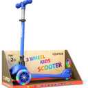 Blue Mini 3 Wheel Scooter for Kids – Lean-to-Steer with LED Light-Up Wheels, Adjustable Handlebar, Wide Anti-Slip Deck, Smooth PU Wheels, Rear Foot