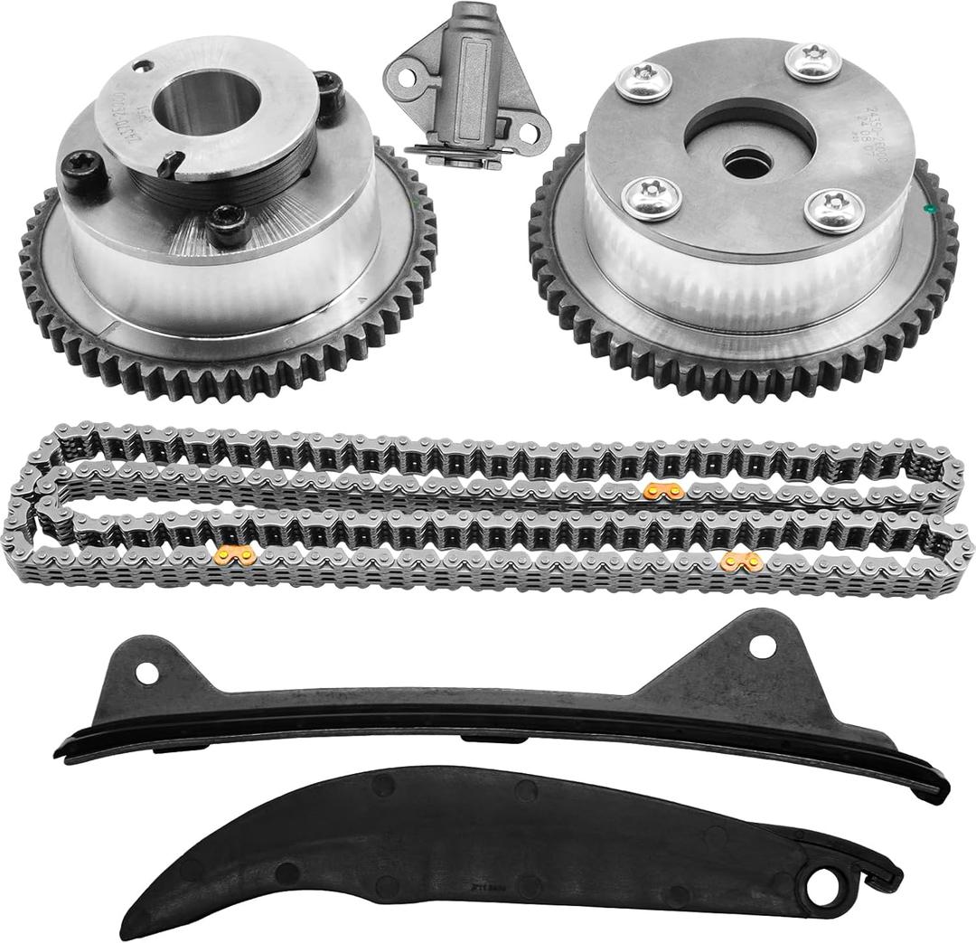 24321-2E000 Timing Chain Kit with Intake/Exhaust VVT Gear for Hyundai Elantra 2011-2014, Kia Soul 2012-2014, 1.8L 2.0L Includes Cam Phaser, Guide, Tensioner 24350-2E001 24370-2E000