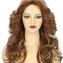 karlery Women 70s Feathered Wig Long Brown Wave Disco Wig Singer Highlight Dyed Vintage Costume for Party Fashion Accessory