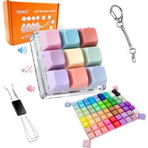 9-in-1 Keyboard Fidget Toy in Gift Box—Clicky, Creamy & Silent Stress Relief Clicker Keychain, 75 Colorful Removable Keycaps with Cat Paw | Quiet Button Fidget for Adults, Calm Anxiety Office Travel