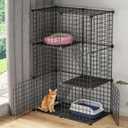 Large 3-Tier Cat Cage, Indoor Cat Enclosures Pliable DIY Cat Playpen, Detachable Metal Wire Kennels Cat Crate House Box with 3 Doors 2 Ramp Ladders for 1-2 Cats, 28.2"L x 14.0"W x 42.1"H,Black