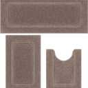 SHACOS Brown Bathroom Rugs Sets 3 Piece, 20"x32" + 20"x47" Non Slip Bath Mat 20"x24" U Shaped Toilet Rugs Washable, Soft Fluffy Water Absorbent Bathroom Floor Mat Rug