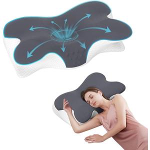 Cervical Neck Pillow for Neck Pain Relief, Ergonomic Neck Support Pillow for Sleeping, Contour Memory Foam Side Sleeper Pillow for Back Stomach Sleepers with Pillowcase