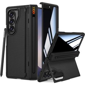 Ruky for Z-Fold-6-Case with S Pen Holder, [No Pen] with Hidden Foldable Kickstand and Built-in Privacy Screen Protector,Hinge Protection Drop Protective Phone Case for Samsung Galaxy Z Fold 6, Black