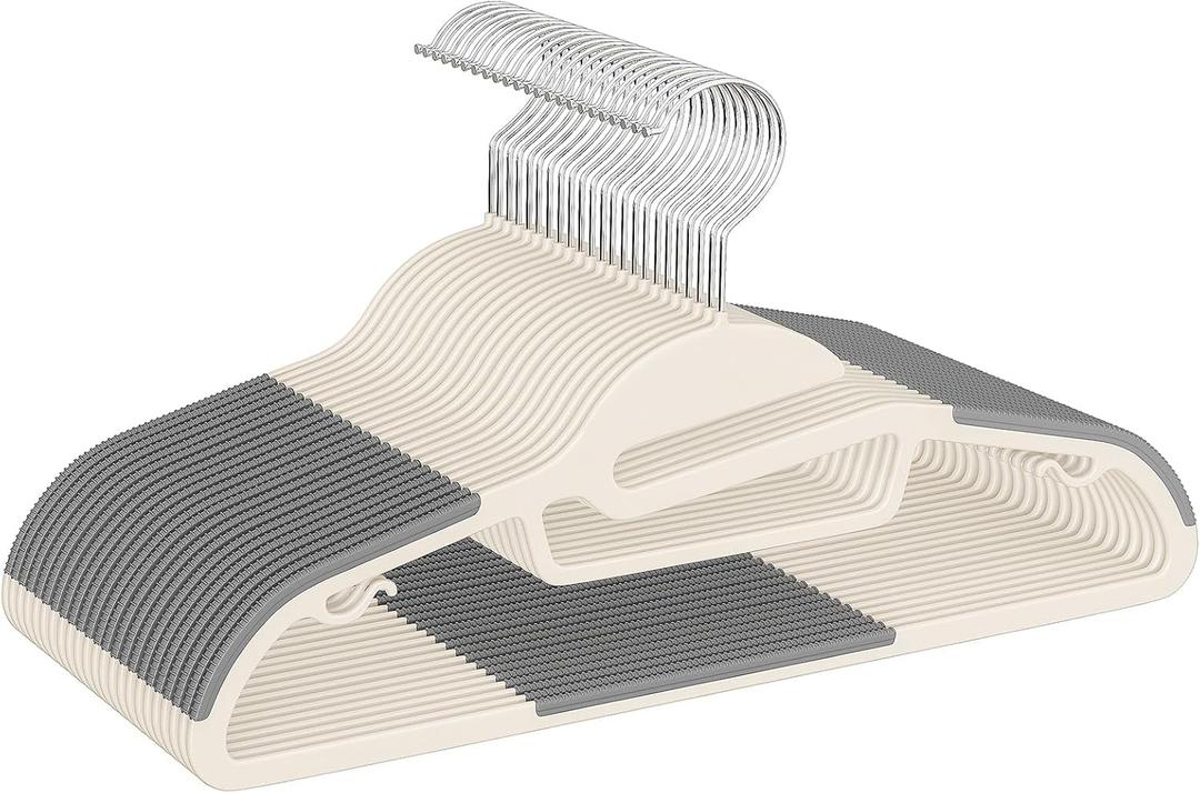 BAGAIL Plastic Hangers 50 Pack with Non-Slip Design,0.2 Inches Thick, 360Swivel Hook Space Saving Organizer for Bedroom Closet,Shirts,Pants(Beige- S Shaped)