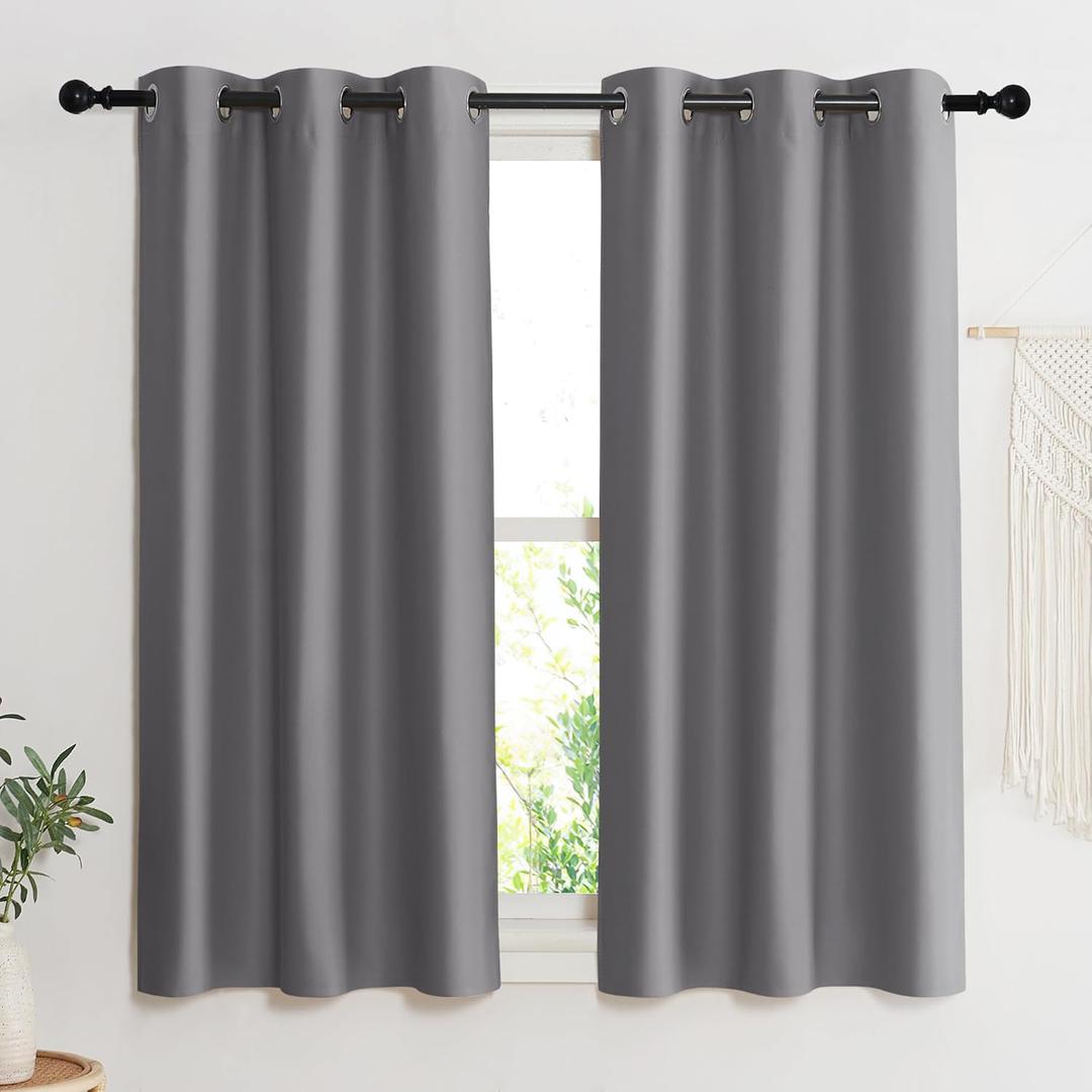 NICETOWN Blackout Curtain Blind for Bedroom, Single Panel, W42 x L45 inches, Grey/Gray, Thermal Insulated Grommet Blackout Room Darkening Drape/Drapery