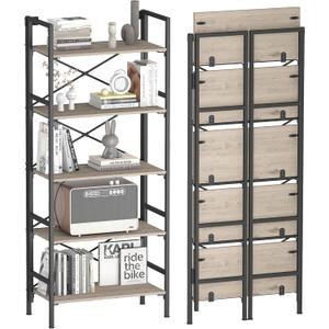 Folding Bookshelf,5 Tier Bookcase Foldable Shelf with X-Bracket Design, Adjustable Feet, Space Saving Storage for Living Room, Office