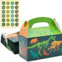 BLUE PANDA Dinosaur Treat Bags with Handles & Stickers - 3.62 x 6.25 x 3.5 In, Dark Green, 300 GSM Paper, 24 Count - Dinosaur Party Boxes for Favors & Birthday Decor