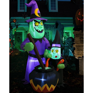 TCFUNDY Inflatable Halloween Decorations 6FT Scary Witch and Son Around Cauldron, Halloween Blow Up Yard Large Inflatables Outdoor with Build-in LEDs for Halloween Party Indoor, Outdoor Decoration