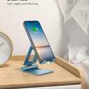 Nulaxy Dual Folding Cell Phone Stand, Fully Adjustable Foldable Desktop Phone Holder Cradle Dock Compatible with iPhone 17 16 15 14 13 12 11 Pro Max Xs Xr X 8, Nintendo Switch, All Phones - Blue