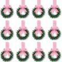 Retrowavy 12 Pcs Christmas Kitchen Cabinet Wreaths with Ribbon 3.94 Inch Mini Christmas Wreath Small Kitchen Xmas Decor for Window Door (Pink, Classic Style)