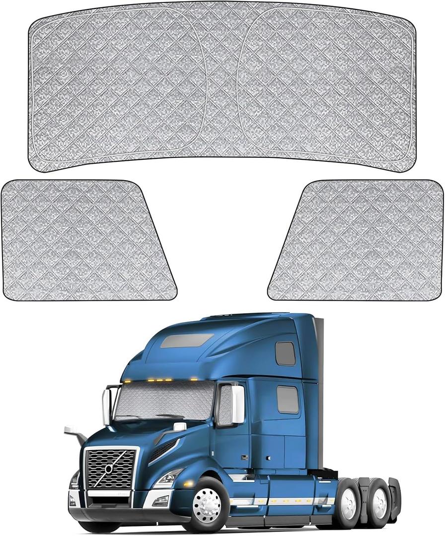 6 Layers Semi Truck Window Shades Custom Fit Volvo VN VNL 2002-2025 & Volvo VNR VAH VNX 2020-2025, 3 Set Front Windshield and Side Windows Foldable Sun Protector Privacy Cover