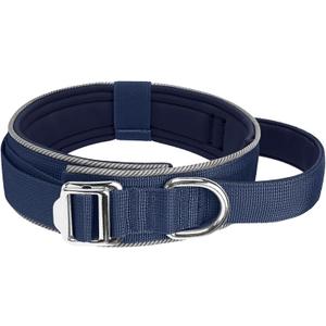 3 x Tactical Dog Collar for Medium & Large Dogs - Military Nylon Training Collar with Control Handle, Adjustable Reflective Collars with Metal Buckle for Training Walking Navyblue