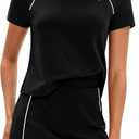 PRETTYGARDEN Women's 2026 Summer 2 Piece Skirt Sets Short Sleeve Shirts Tops Skorts Matching Workout Clothes Travel Outfits (Small,Black)