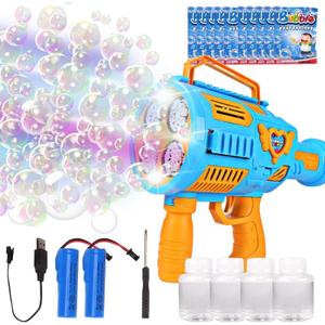 Automatic Bubble Machine Gun Rechargeable Bubble Gun for Kids with 4 Bottles 10 Bags of Refill Solution Lights Electric Bubble Blaster Toys