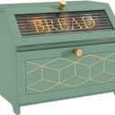 Double Layer Bread Box With Golden Trim for Countertop, Wooden Bread Container for Kitchen Counter, Corner Bread Storage (Green)