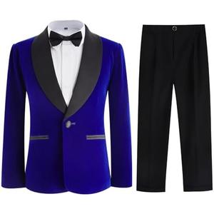 Boys Tuxedo Suit 3 Pieces Kids Formal Slim Fit Velvet Suits Set for Wedding Prom Party, Size 130