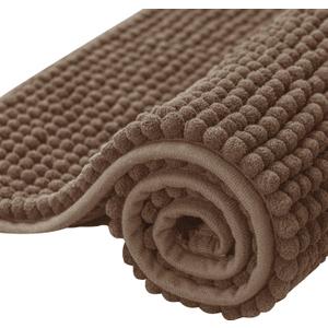 SUBRTEX Bathroom Rugs, 20" x 32" Chenille Bath Rug Soft Short Plush Bath Mat Soft Shower Mat Water Absorbent Shower Mat Quick Dry Machine Washable, Brown