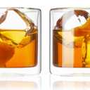 Viski Double Walled Old Fashioned Glasses - Insulated Borosilicate Glass Tumblers - Glass Cups for Bourbon, Whiskey, Scotch, Brandy, and Cocktails - 7 oz, Set of 2