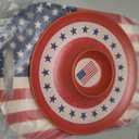 KINGEN American Flag Patriotic Theme Party Supplies, 17.3'' Rectangle and 13'' Round Set of 2 Extra-Large Bamboo Serving Trays, Entertaining, Independence Day, Reusable and Dishwasher Safe