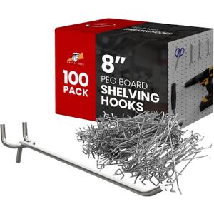 100 Pack PEG Board Pegboard Shelving Hooks 8" Length Wholesale Lot