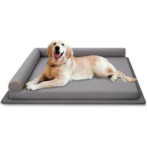 Chew-Proof Dog Bed Medium Size Dog Orthopedic Waterproof Pet Bed Memory Foam with Anti-Slip Mat Washable Dog Couch (Grey), XL