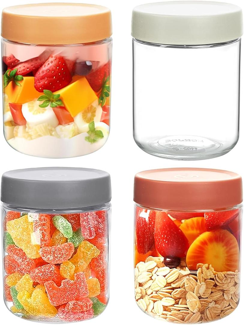 4 pack 10oz Thick Glass Jar with Lid for Overnight Oats,Reusable Leak Proof Wide Mouth Mason Jar perfect for Overnight Oats Fruit Salad Dressing Snacks Cereal Sauce Beans Condiment,Dishwasher Safe