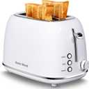 2 Slice Toaster Retro Stainless Steel with Bagel, Cancel, and Defrost Functions, 6 Bread Shade Settings, Extra Wide Slots and Removable Crumb Tray, White