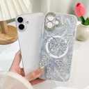 BITOBE Designed for iPhone 16 Case Silver Butterfly Design, Slim Shiny Glitter Shockproof Bumper Compatible with Magsafe Charging with Camera Protection for Women Girls Men 6.1"-Silver