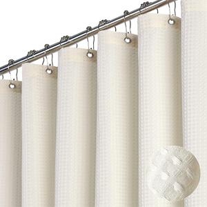Dynamene Stall Ivory Fabric Shower Curtain - Waffle Textured Small Heavy Duty Cloth Shower Curtains for Bathroom, 256GSM Narrow Hotel Luxury Bath Curtain Set with 6 Plastic Hooks(36Wx72H,Cream/Ivory)