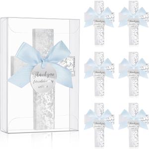 Chunful 12 Sets Baptism Favors for Guests Blue Sliver Epoxy Cross Magnet First Communion Cross Magnet with Tag Acrylic Box Christian Easter Gift for Christening Baby Shower Party Family Gathering (Thank You for Celebrating with Us)