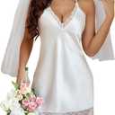 Avidlove Women Lingerie Satin Lace Chemise Nightgown Sexy Full Slips Sleepwear S-4XL (3X-Large, 1white)