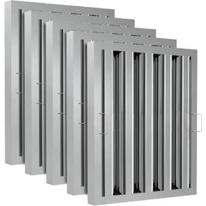 Stainless Steel Commercial Kitchen Hood Filter, Range Hood Baffle Grease Filter for Restaurant Exhaust Hoods, UL/NSF Listed, 19.5 W x 15.5 H Inch 4 Grooves Hood Filters（5 Pack）