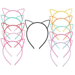 lasenersm 12 Pieces Plastic Cat Ears Headband Multicolor Cat Ear Headbands Headwears for Women Makeup Daily Decorations (At Least 10 Colors)