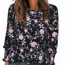 Uhiger Tunic Tops to Wear with Leggings Work Blouses for Women Busines Casual Long Sleeve Shirts Crewneck Ladies Spring Pullover Formal Evening Outfit Interview Clothes Black Pink Floral XL (Black, XL)