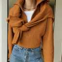 BTFBM Womens Sweaters Quarter Zip Pullover V Neck Collar Long Sleeve Ribbed Knit Loose Casual 2026 Winter Fall Sweater (Orange, S)