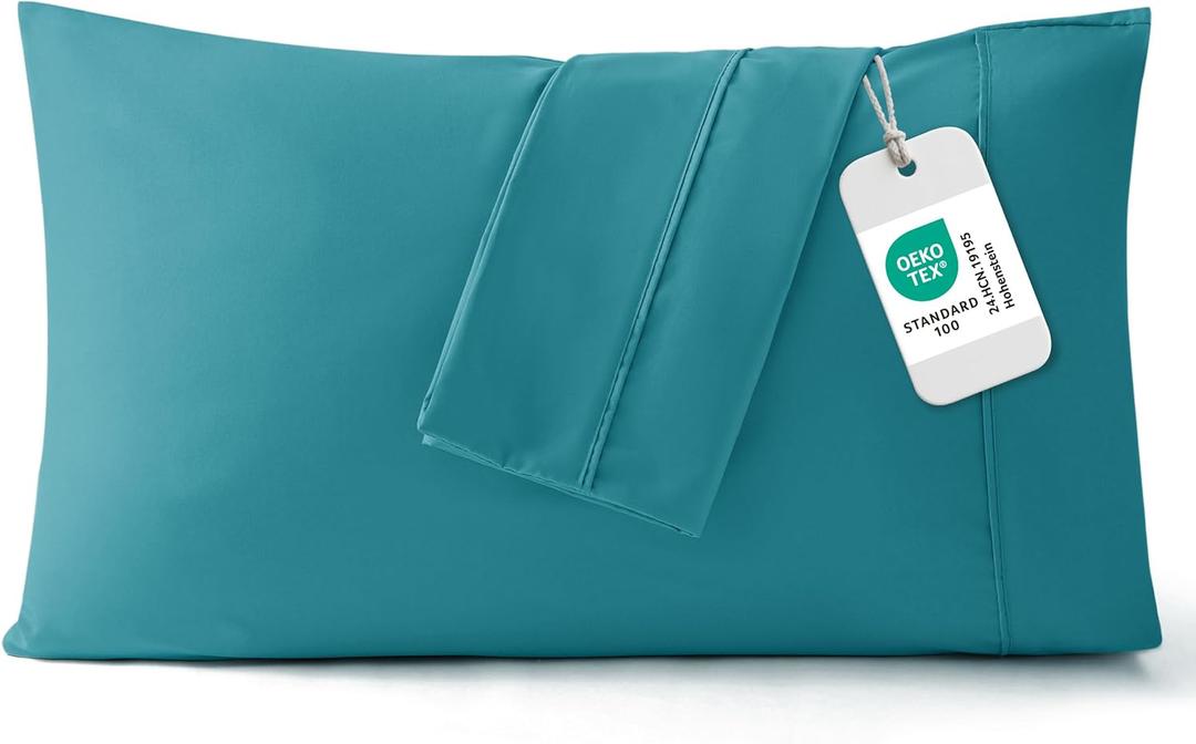 Bedsure Pillow Cases Standard Size Set of 2 - Teal Brushed Microfiber Pillowcases, Super Soft Pillowcase, Pillow Case Covers with Envelope Closure for Kids, Wrinkle, Fade Resistant, 20x26 Inches