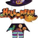 Halloween Witch Legs Hat Wooden Hanging Sign, Trick Or Treat Door Decor, Spooky Ghost Decor, 11.42X11.42 inch, Wood (Colourful Magic Hat)