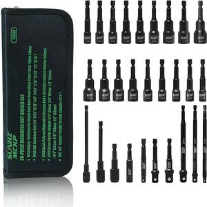 SUNHZMCKP Magnetic Nut Driver Set, 28 PCS Impact Driver Bit Set with 1/4" Quick Change Hex Shank, Metric & SAE Deep Nut Driver Set with Impact Socket Adapters, Bit Holder and Storage Bag