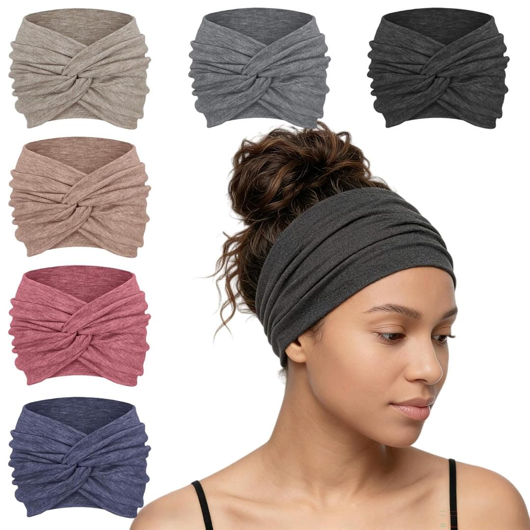 YONUF Wide Headbands For Women Extra Large Headband Twisted Knot Head Bands For Women's Hair Band Scarf Turban Accessories 6 Pack (Marled)