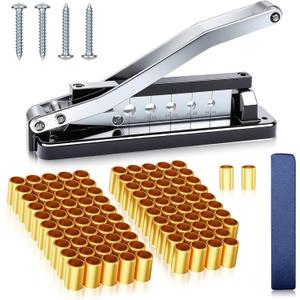 Heavy Duty Bench Hose Crimper Kit with 100 Ferrules (50x 0.593" ID& 50x 0.625" ID) - for 1/4", 5/16", 3/8" PVC, Rubber & Air Hoses Crimping Tool, Portable Torch Hose Repair Kit