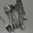 Patelai 8 Pcs Black Stainless Steel Serving Utensils Set 8.7" Large Spoons and Slotted Spoon 9.45" Tong 9" Forks Flatware Wedding Valentine's Day Holiday Party Buffet Banquet Cooking Kitchen Catering