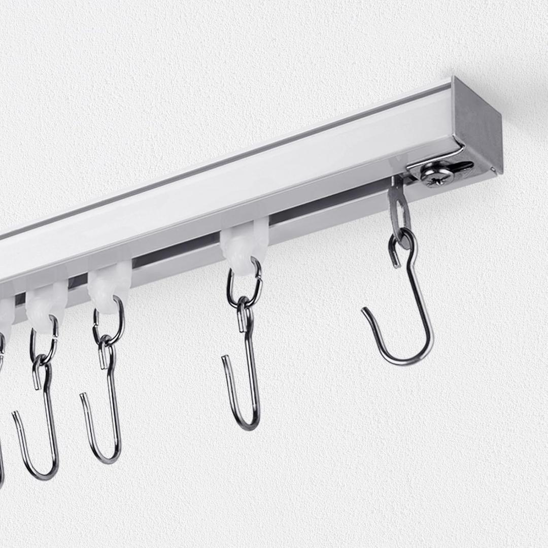 Curtain Track, Ceiling Curtain Track with Roller Hooks, Ceiling Mount Rail Set for Room Divider, 6ft - 9ft (White) (6ft - 9ft, White)