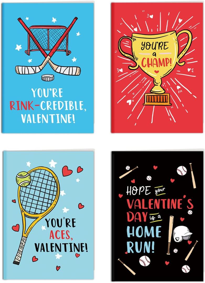 Chenive Valentine's Day Cards for Kids, Sports Themed Valentines Day Greeting Card, 40 Valentine's Day Cards Bulk for School Preschool Class Classroom, 3.5 x 5 IN