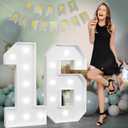 imprsv Marquee Numbers Large 16th-Birthday Decorations: 3ft Light Up Number Sweet 16 Party Decoration for Boy Girl Sixteen Year Old Decor Party Backdrop Anniversary Cardboard Big Mosaic Number 16 (White)