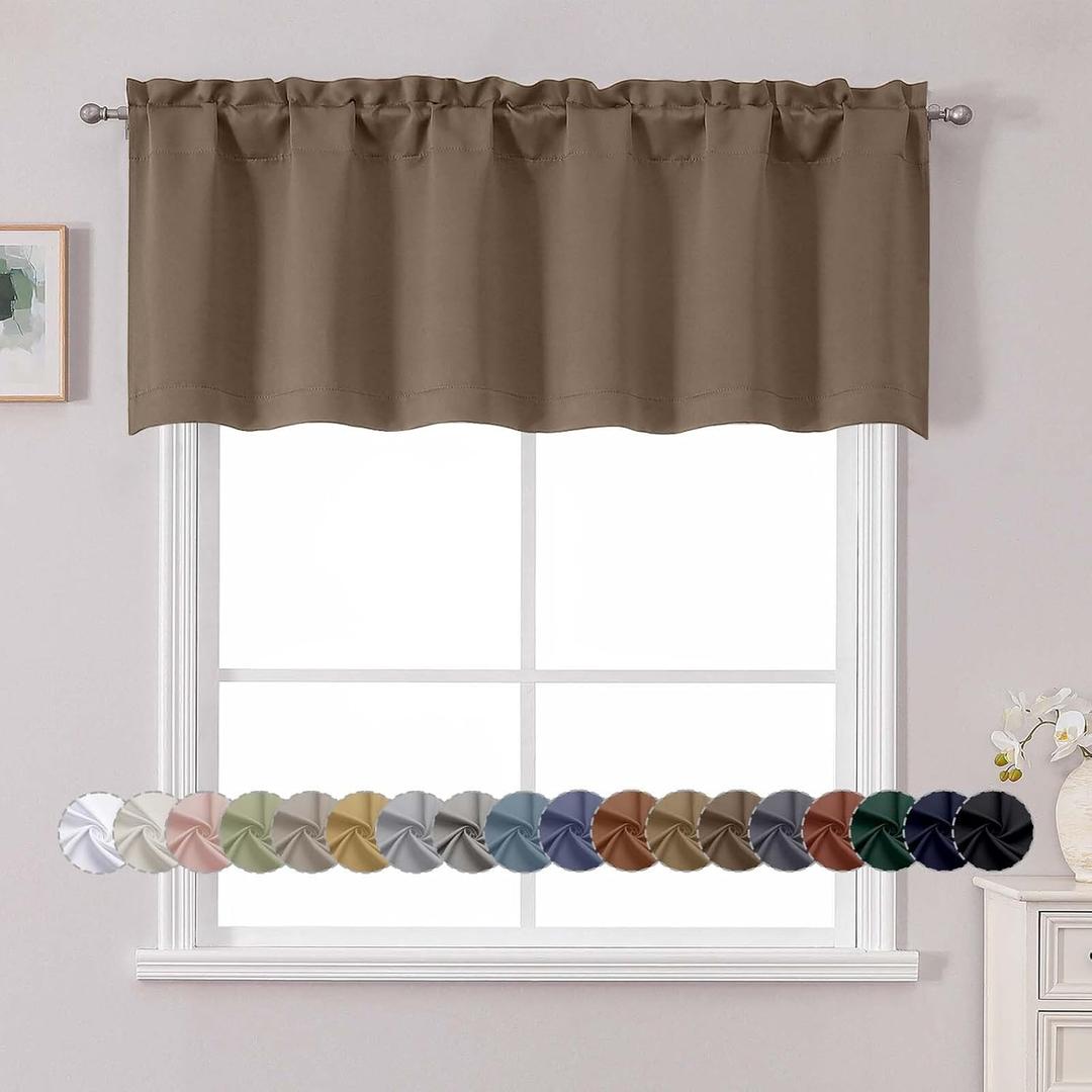 Chyhomenyc Brown Valance for Window, Blackout Small Kitchen Curtain for Bedroom/Living Room, Rod Pocket Privacy Short Window Treatment Valance RV Bunk Panels, 60" Wx18 L